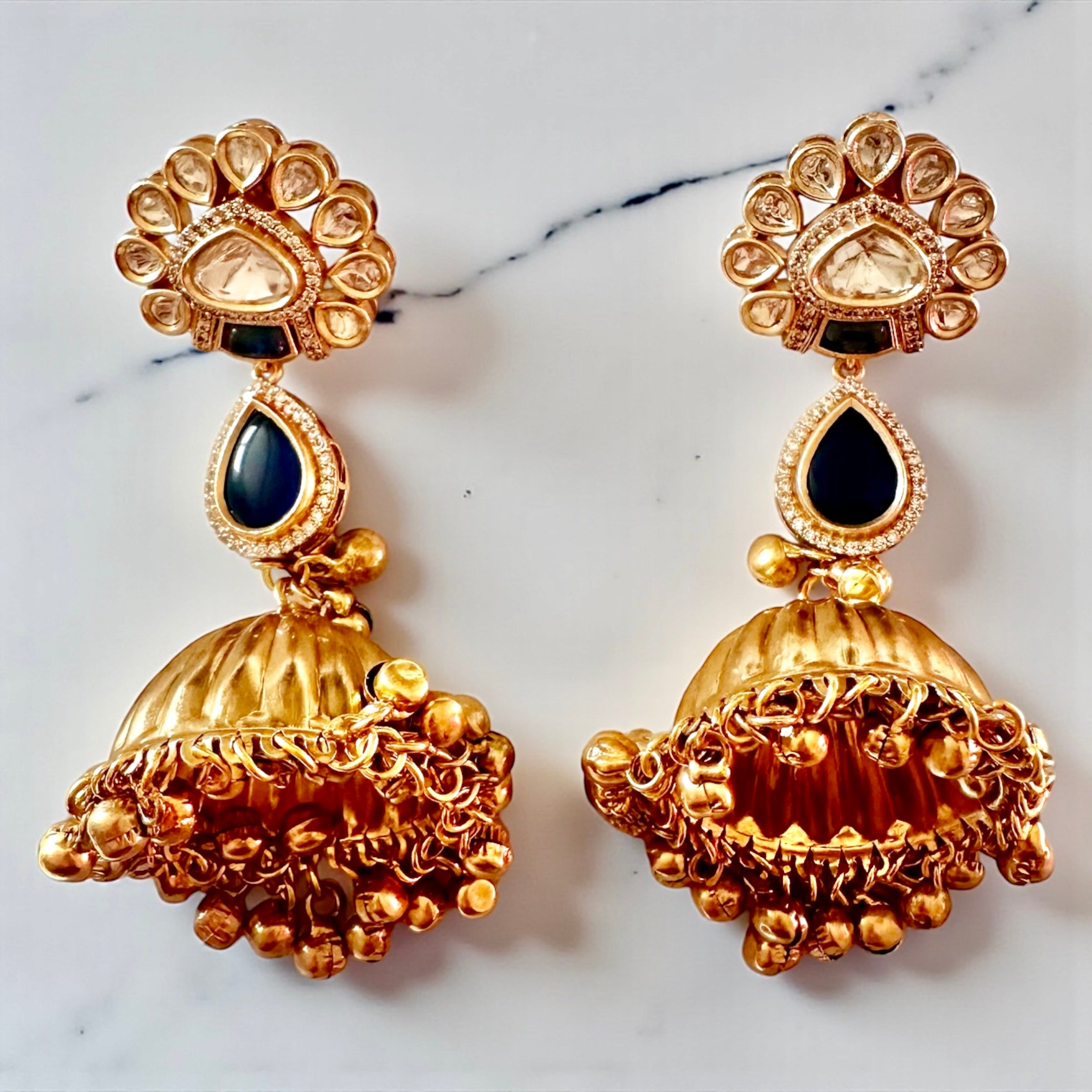 Blue gold plated jhumkaas