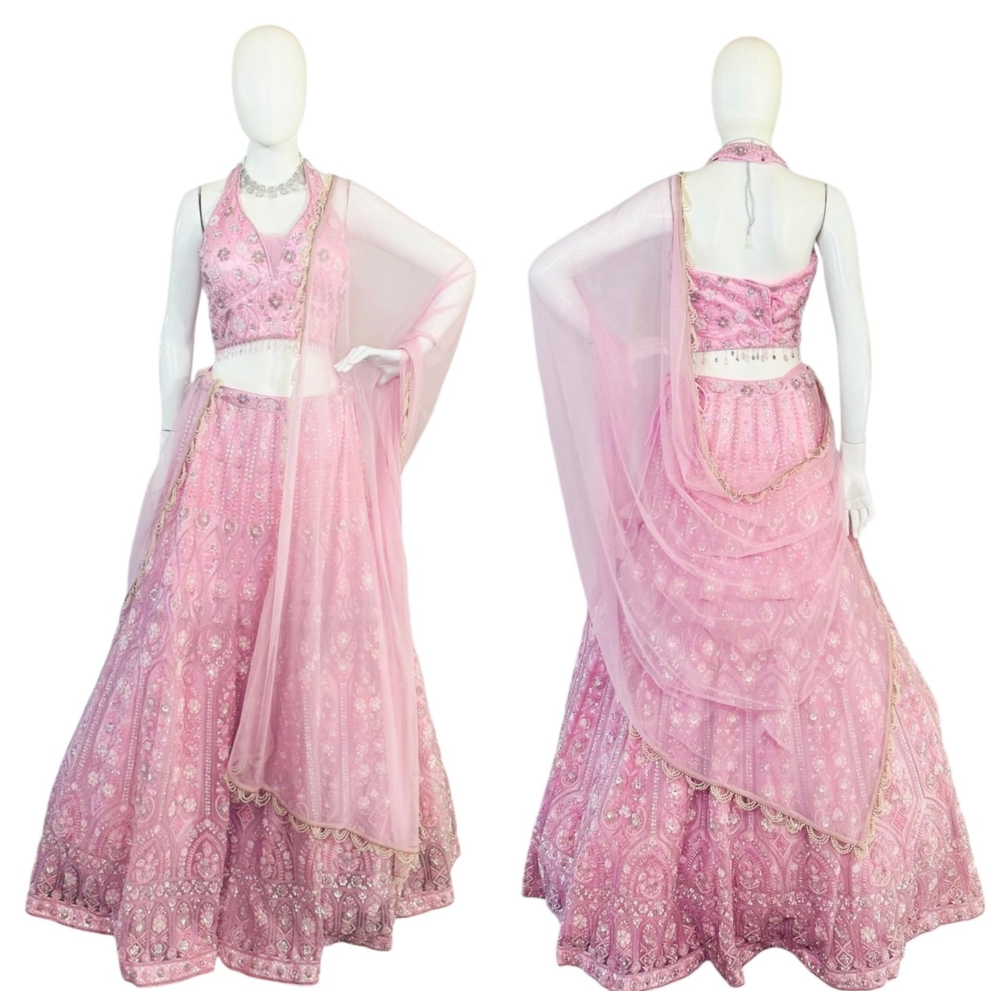 Pink net lehenga