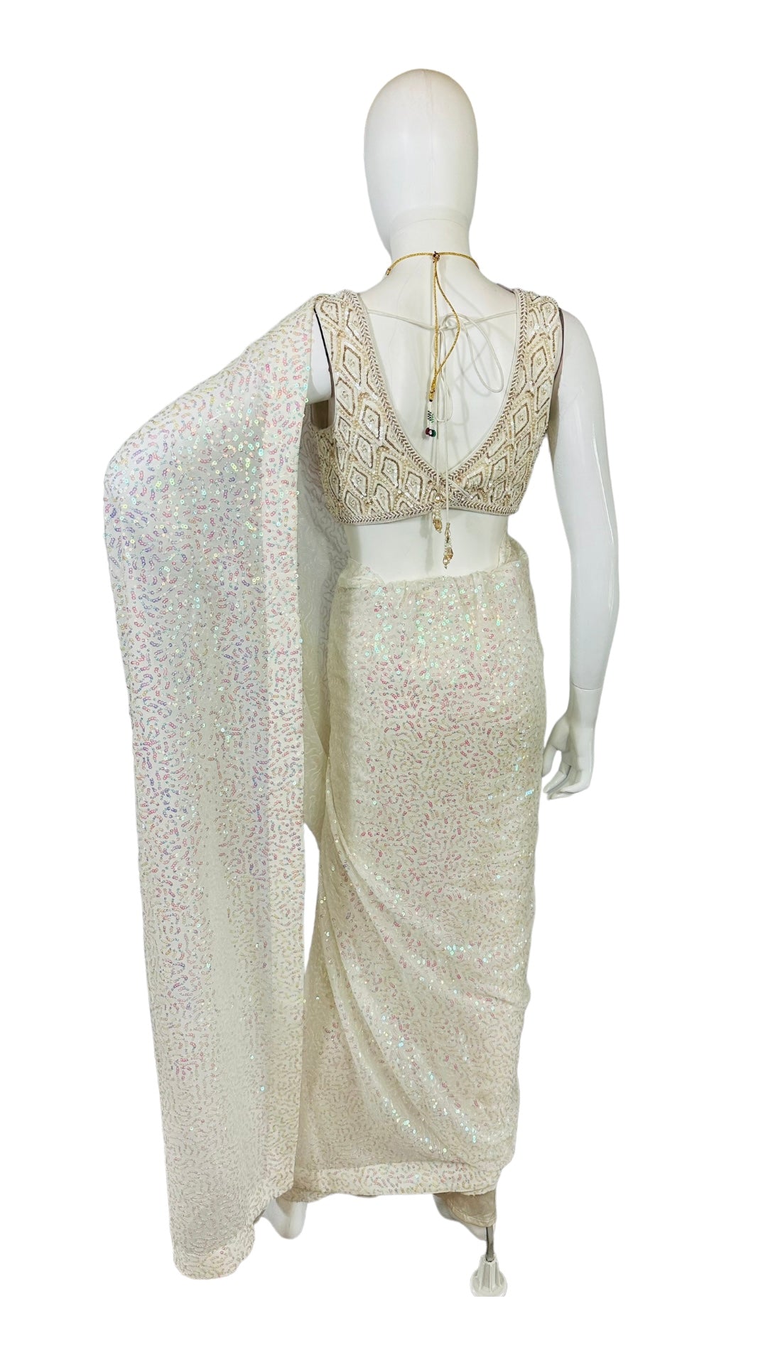 White sequins saree