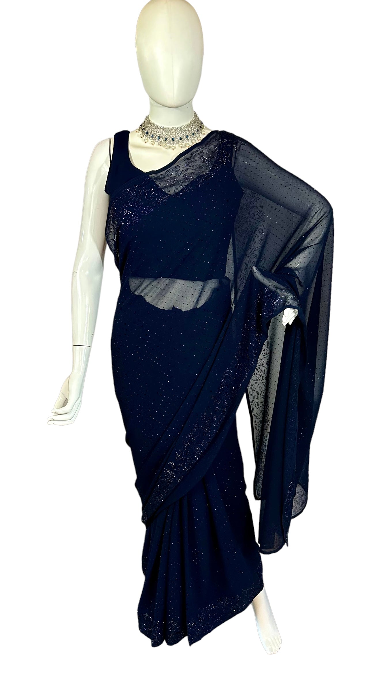 Navy blue Swarovski saree