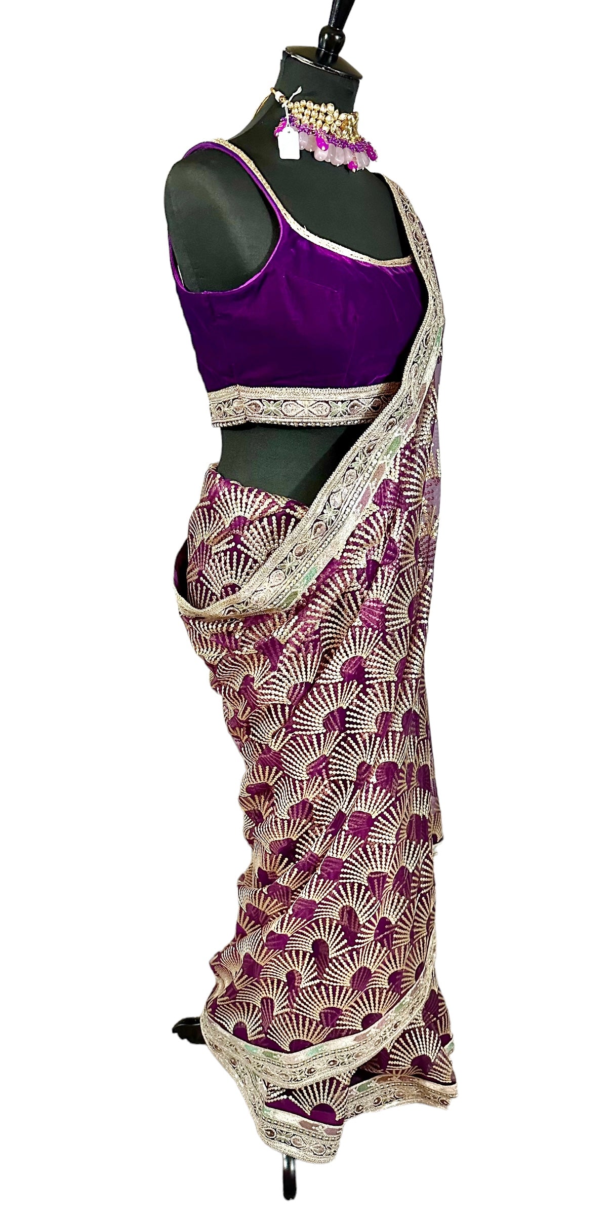 Purple net saree