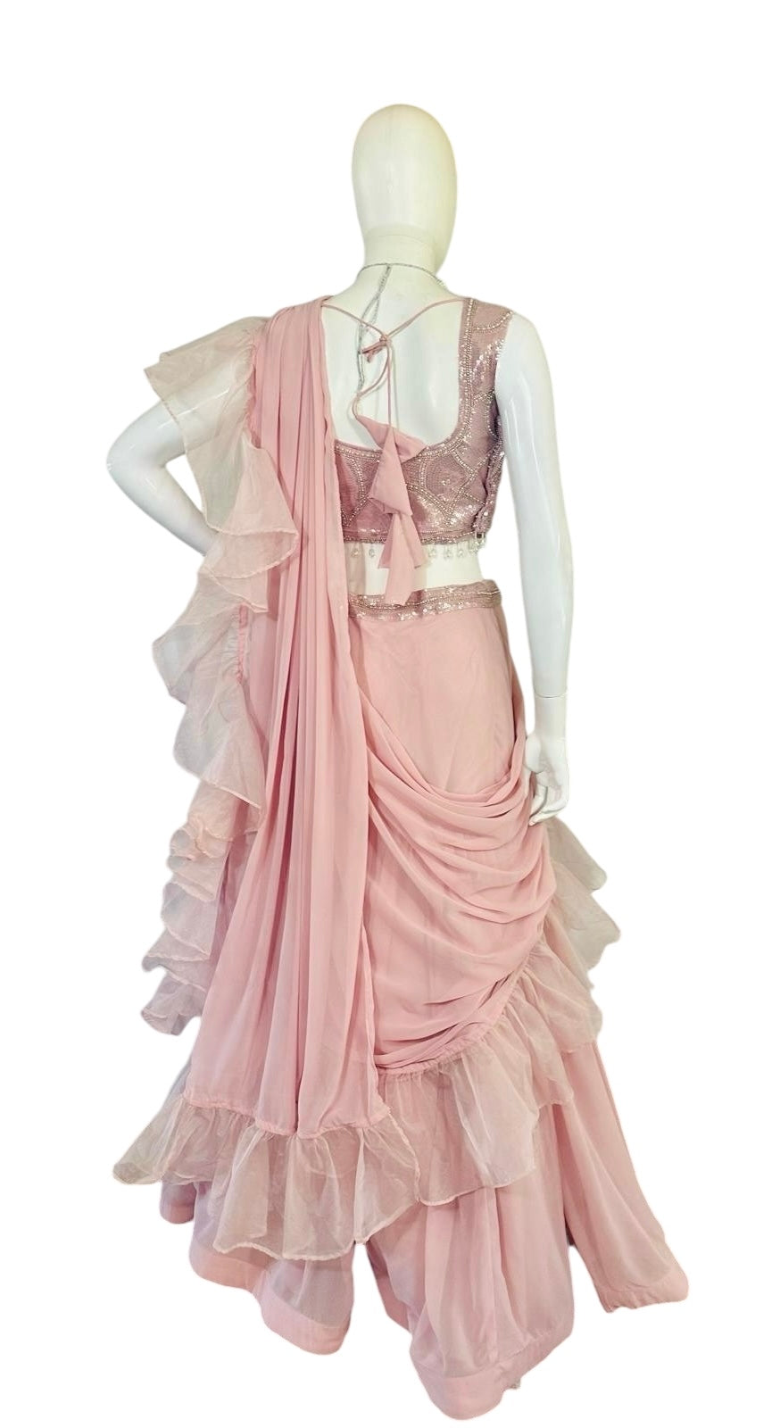 Pink ruffle lehenga saree