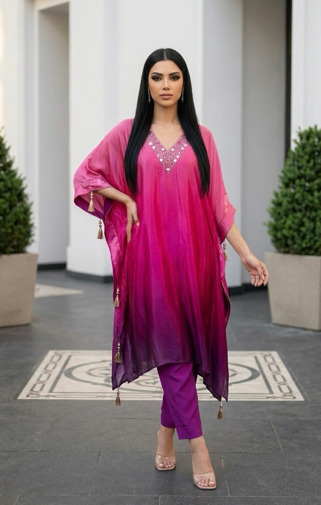 Fuchsia ombré kaftaan set