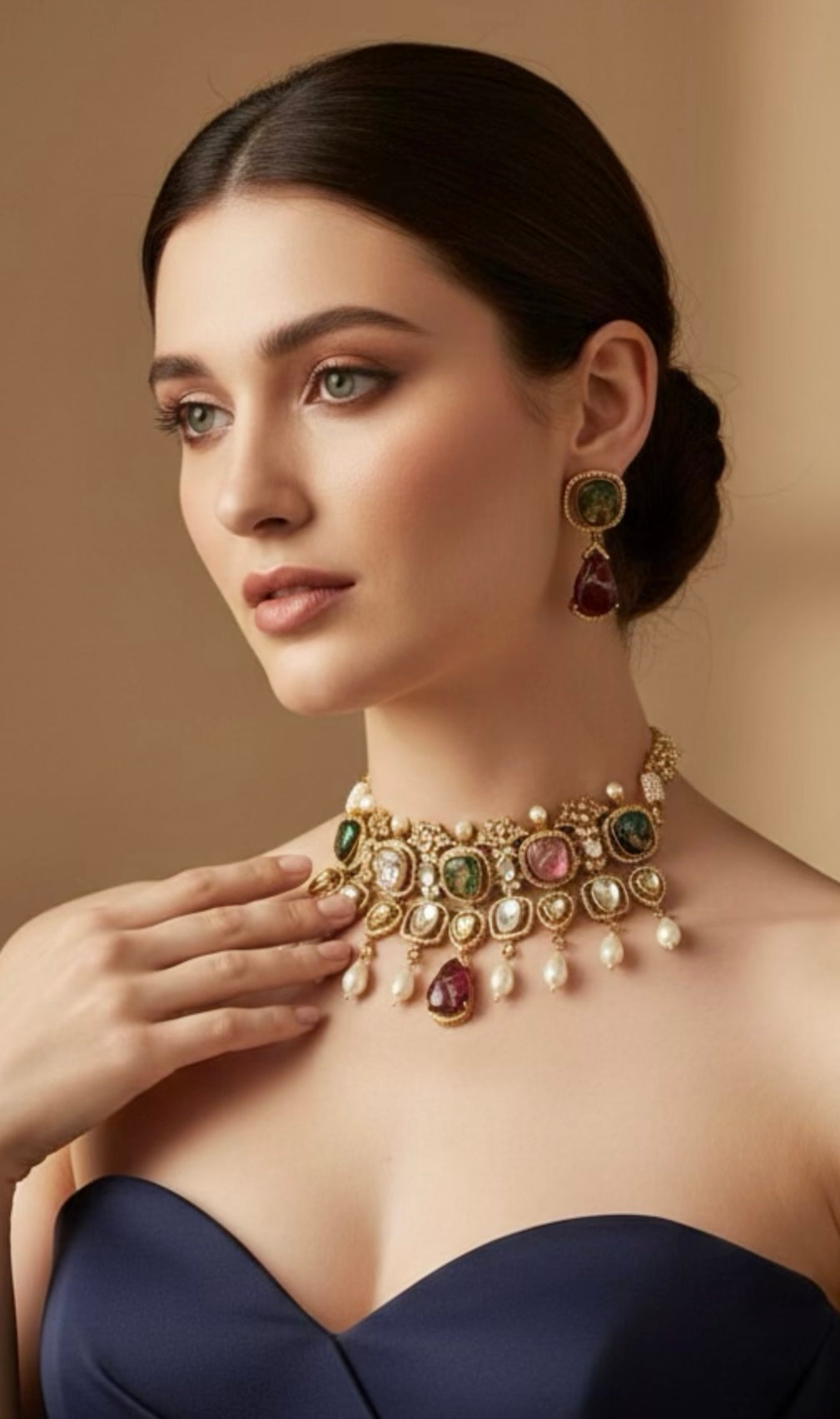 Multi-colored stone choker set