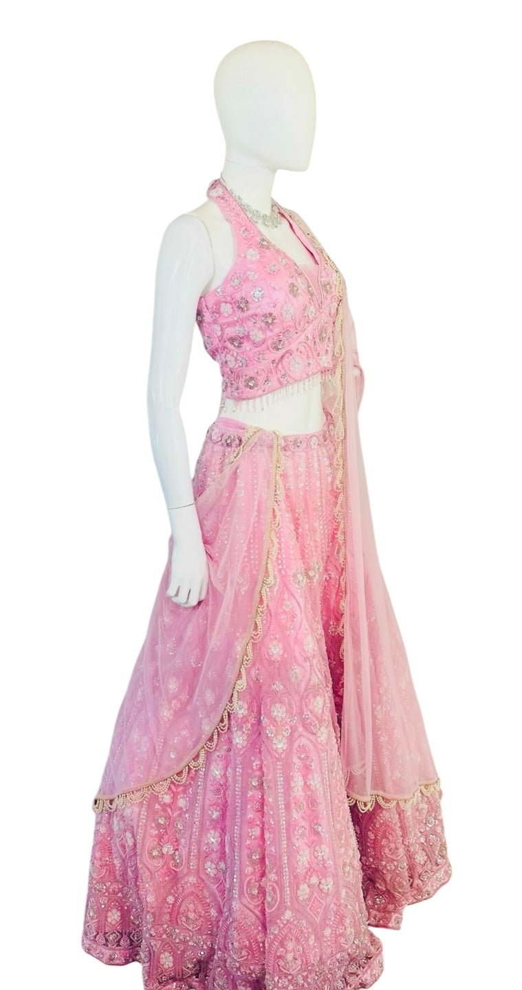 Pink net lehenga