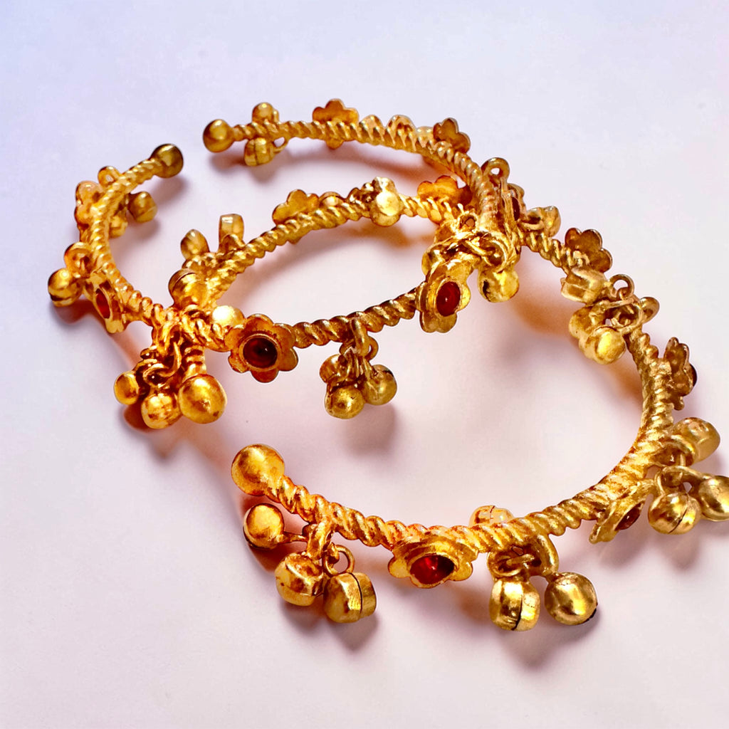 Ruby ghungroo bangles set