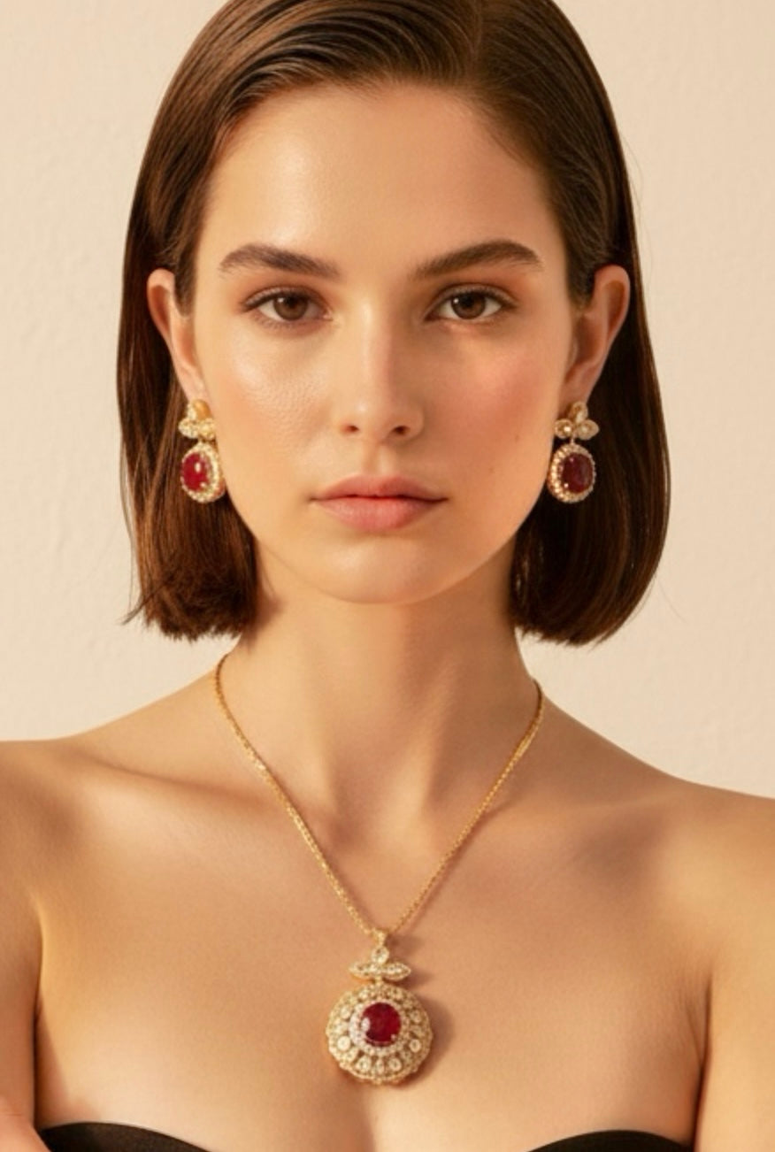 Ruby diamente pendant set