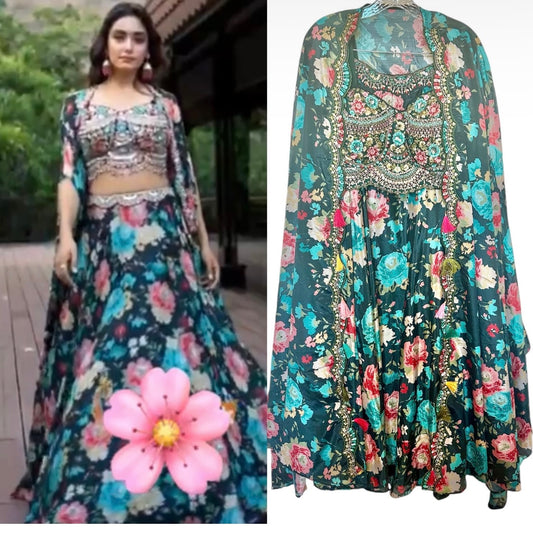 Blue floral lehenga set