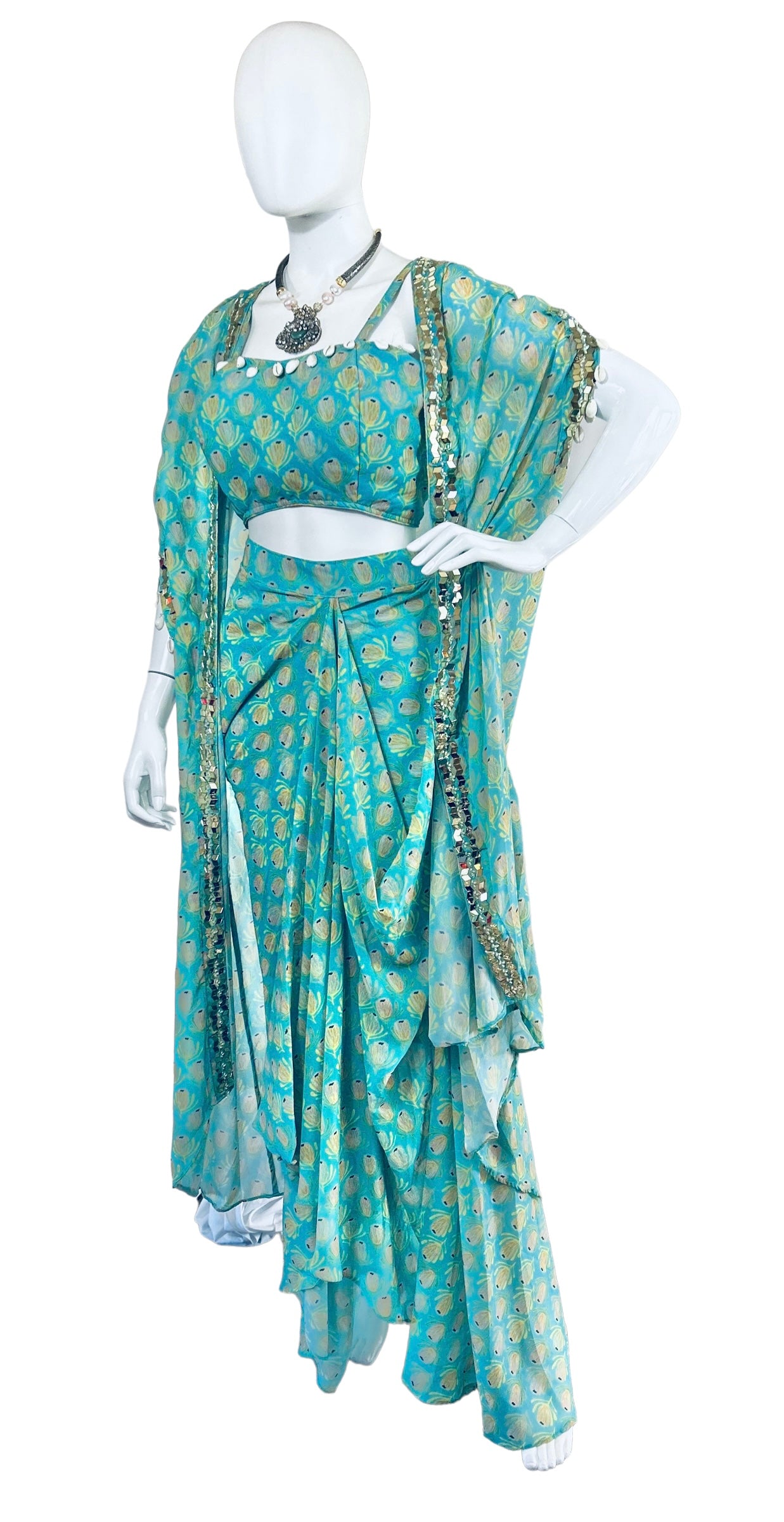 Blue dhoti skirt set