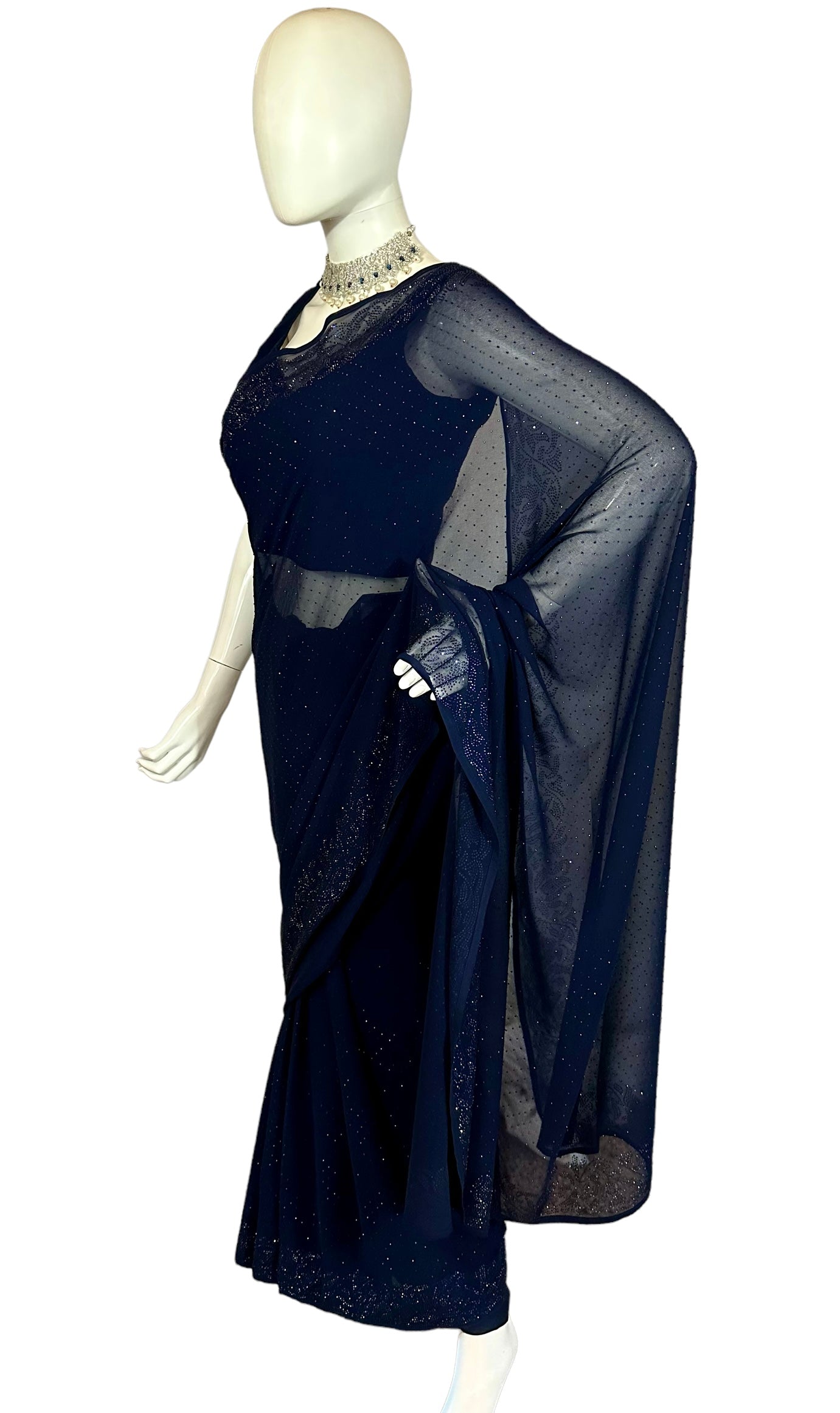 Navy blue Swarovski saree