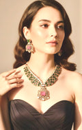 Pink/sea-green diamente set