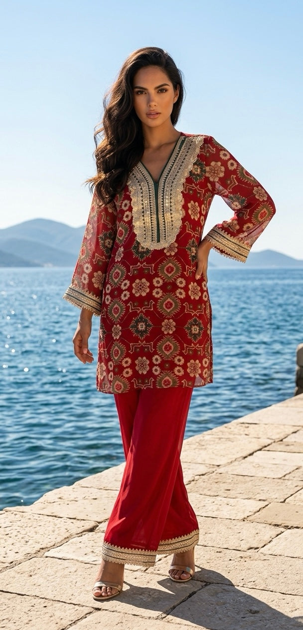 Red printed 2-piece set