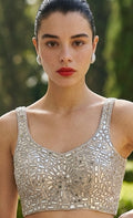 Silver grey mirror work blouse