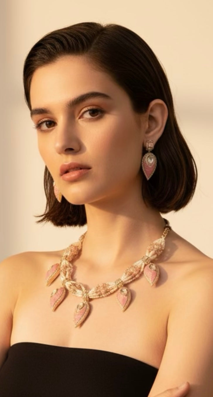 Pink stone pearl set