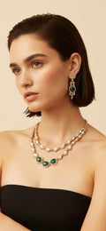 2-layered Emerald green Polki set