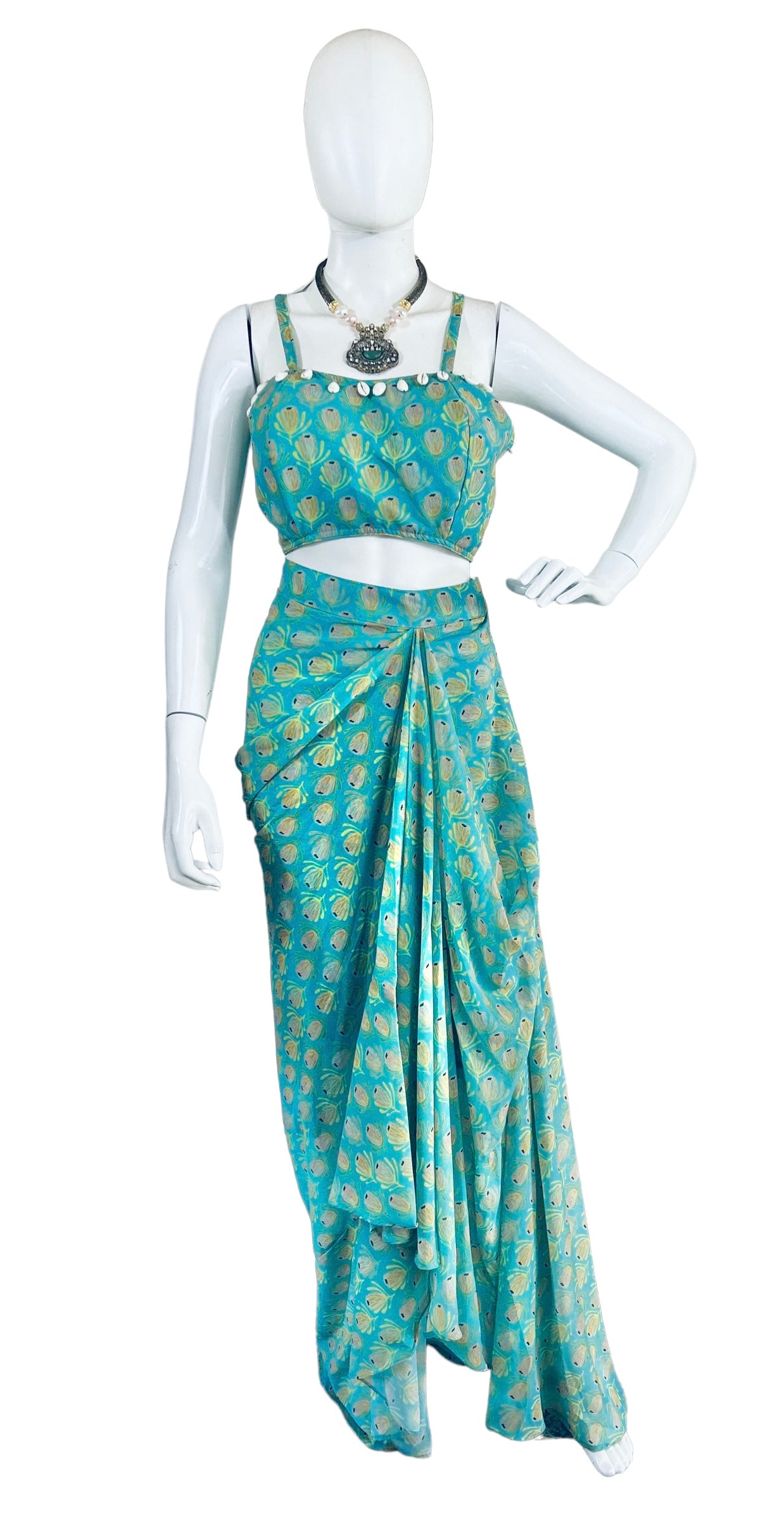 Blue dhoti skirt set