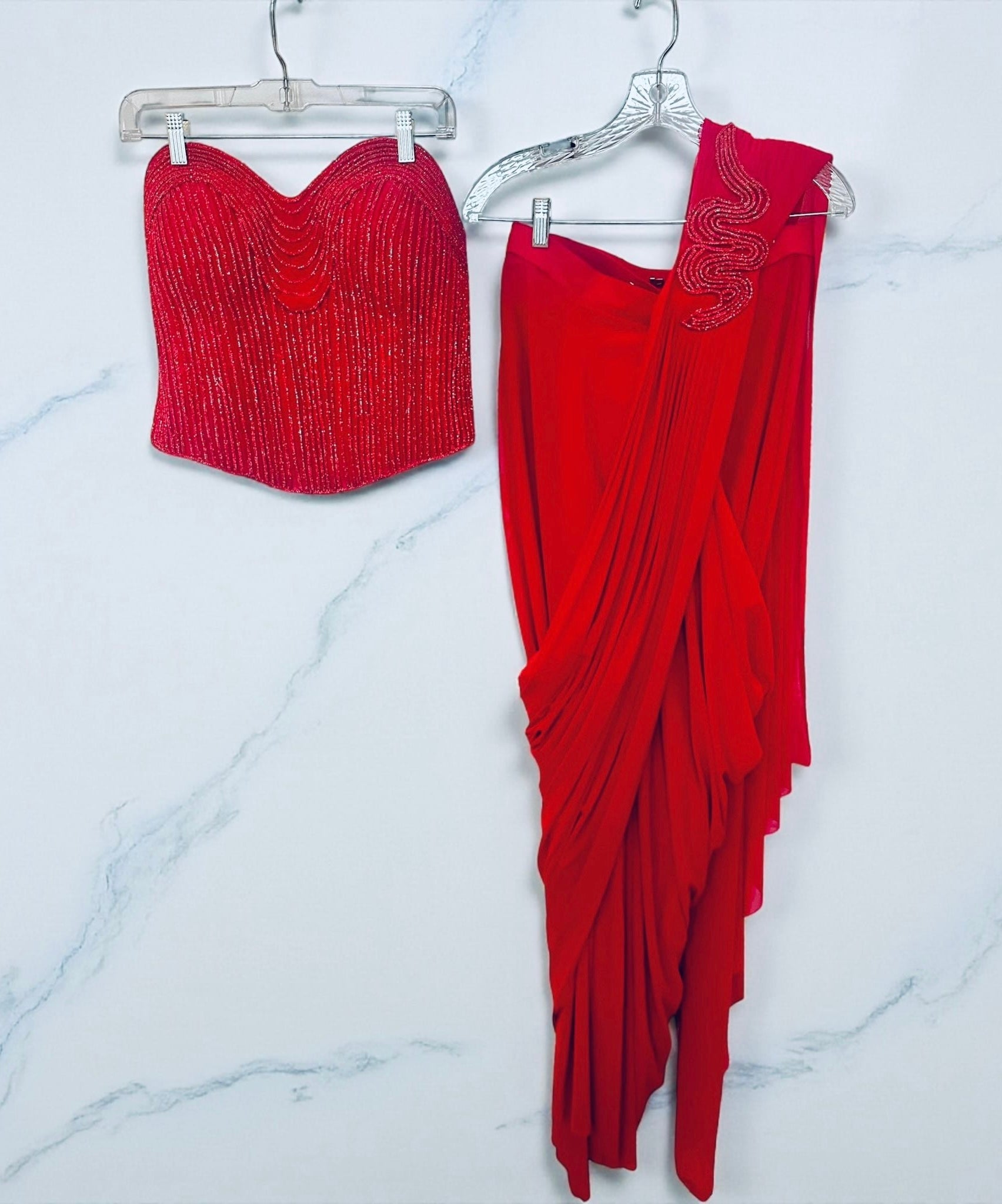 Red Lycra stitched saree