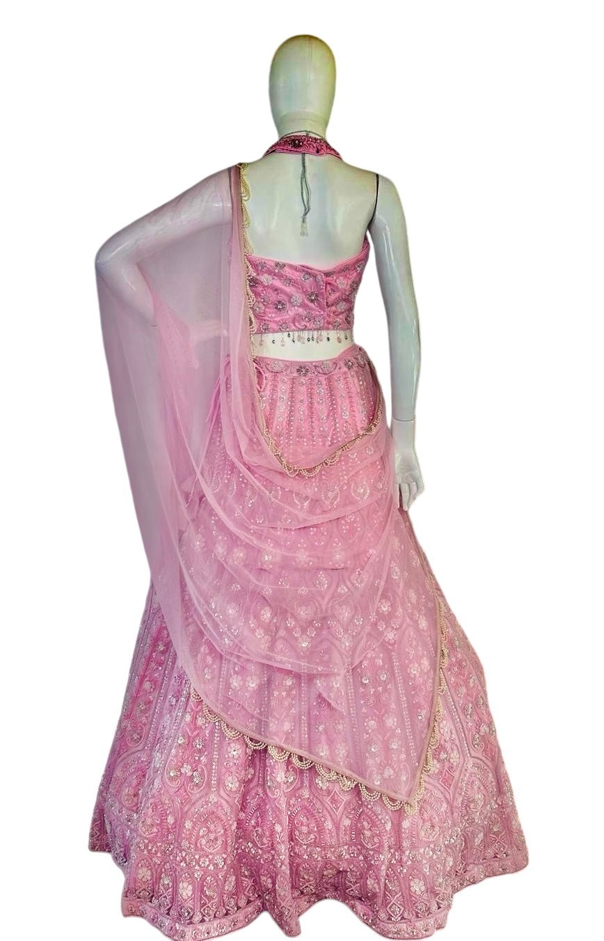 Pink net lehenga