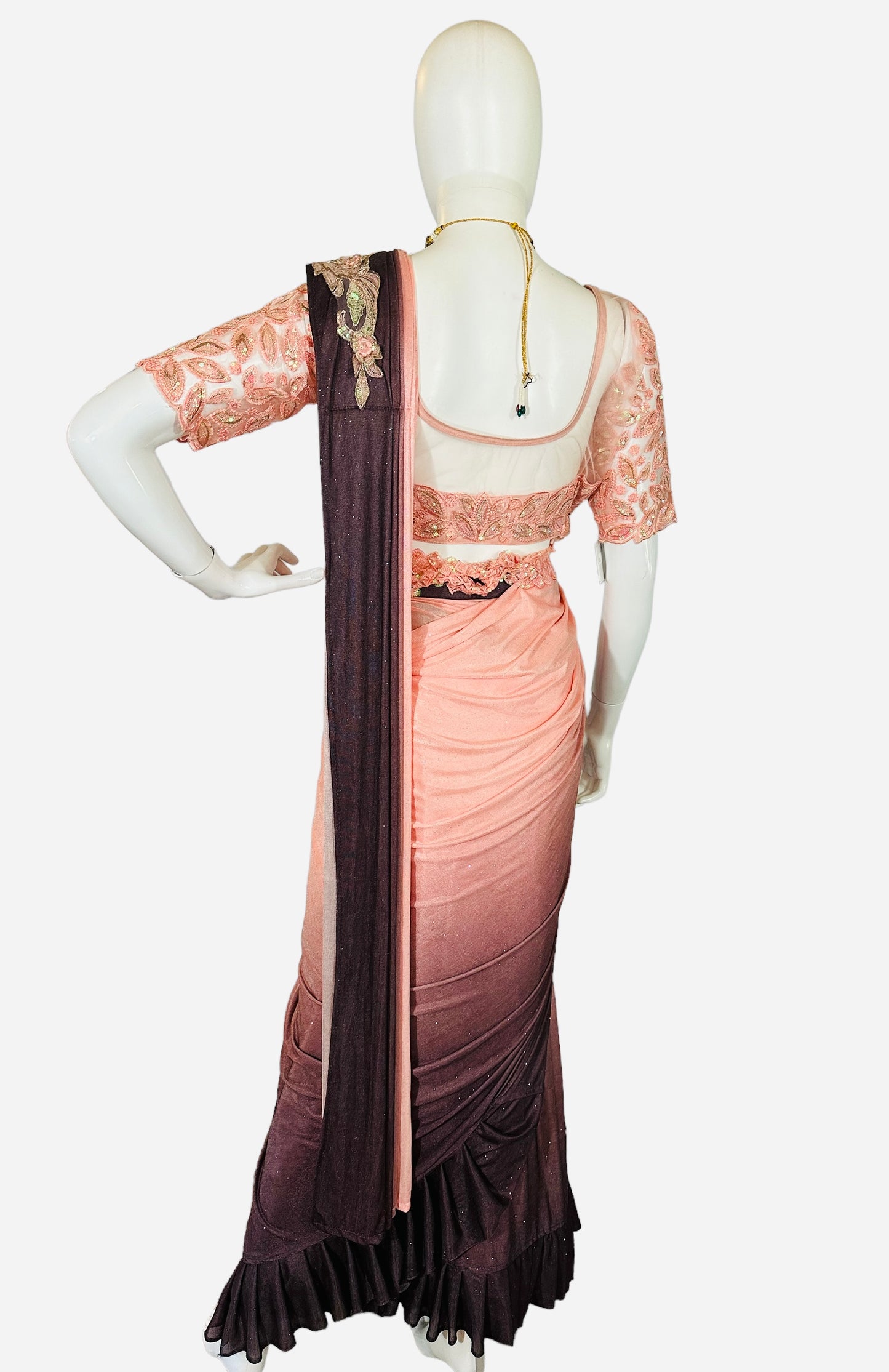 Peach n chocolate 2-shaded stitched saree