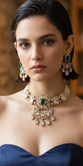 Emerald green Polki choker set