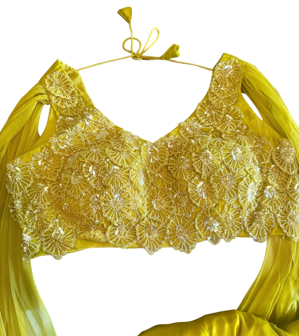 Greenish yellow fusion lehenga