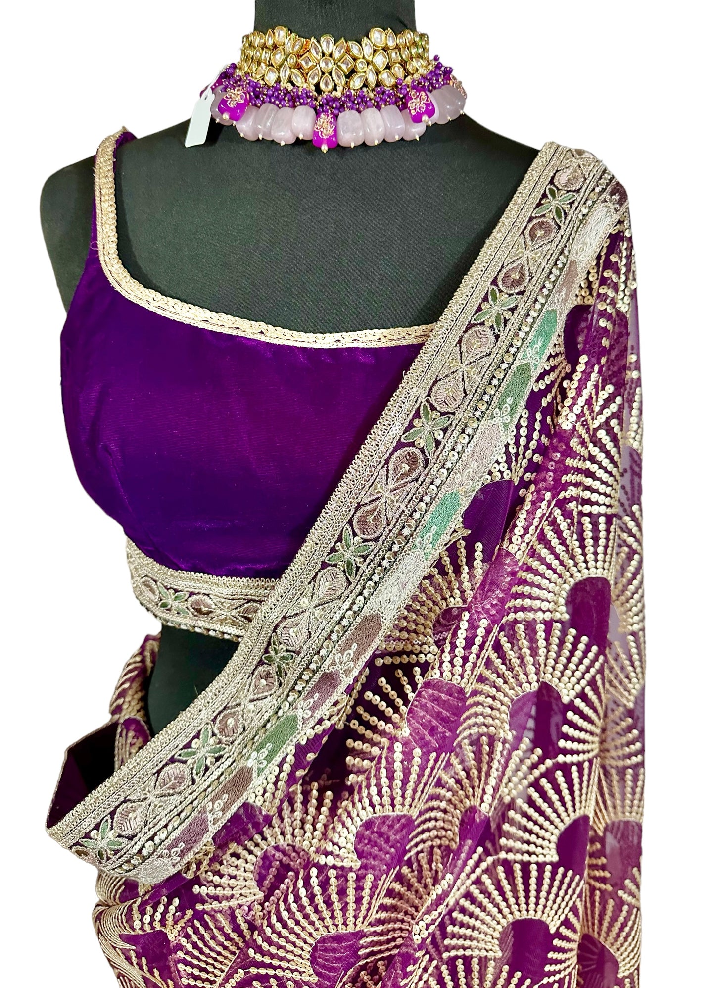 Purple net saree