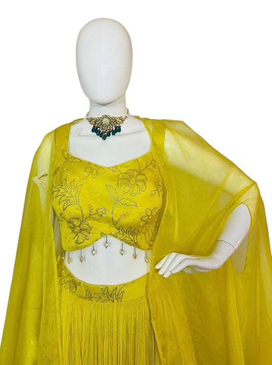 Yellow georgette lehenga