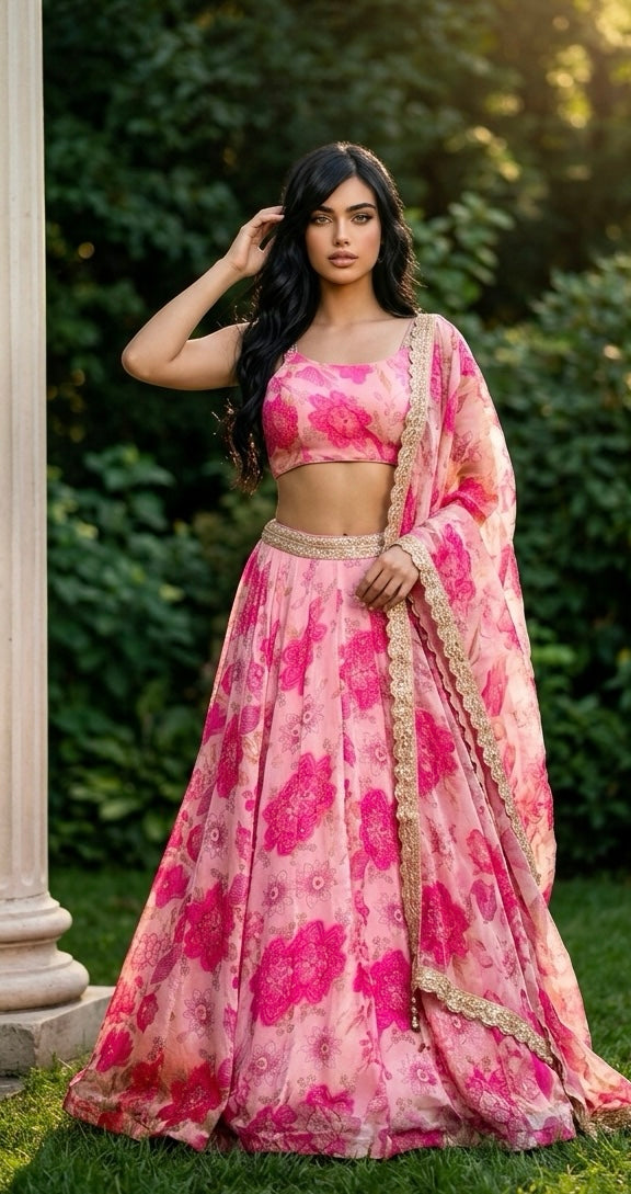 Pink floral lehenga set