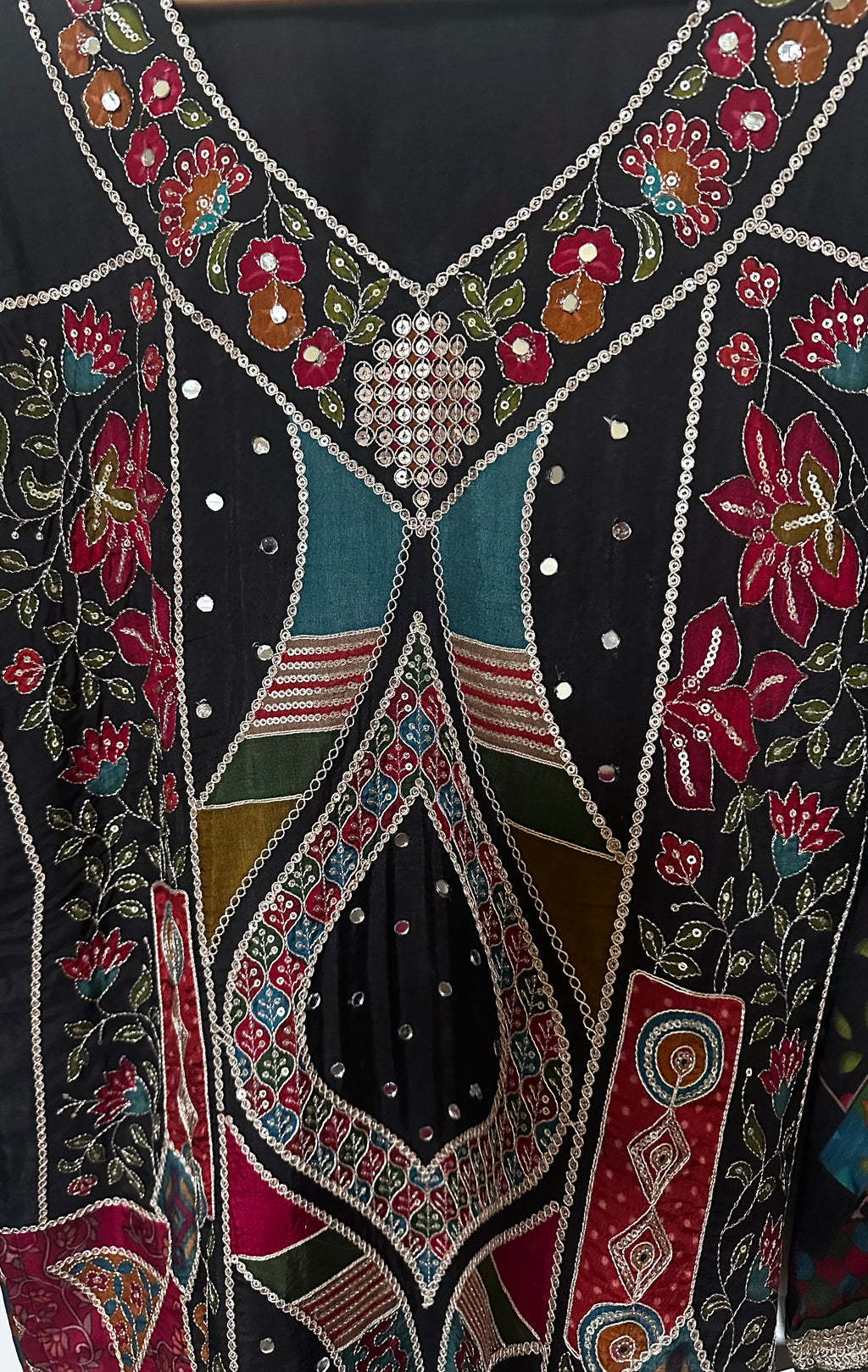 Black patchwork suit