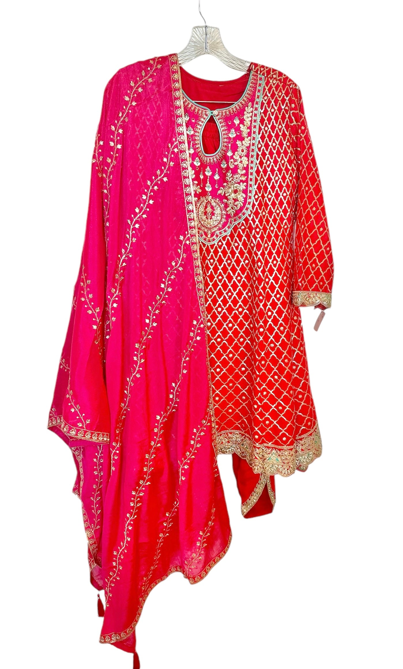 Red/fuchsia a-line suit