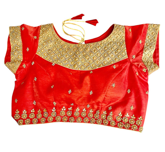 Red raw silk blouse