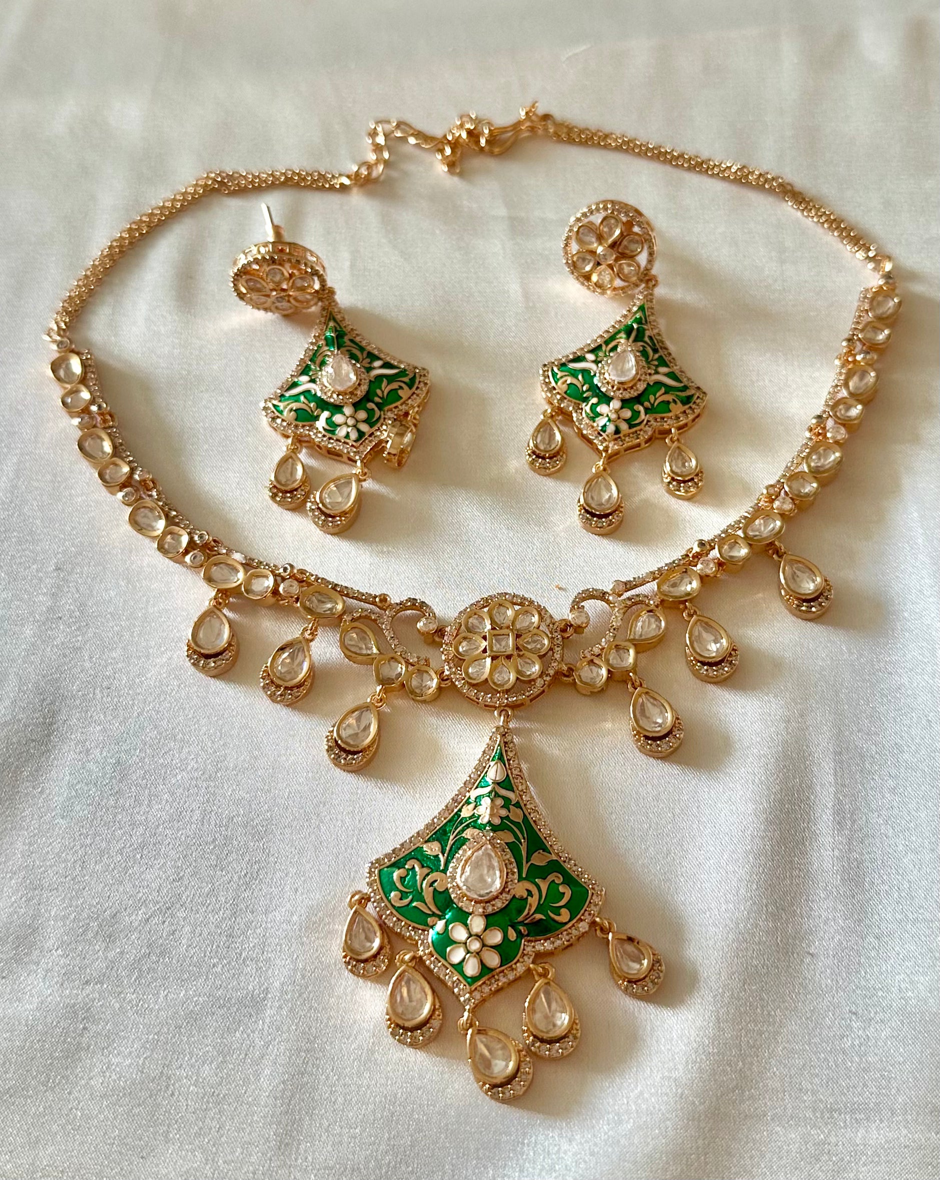 Emerald green meenakari set