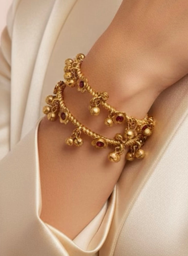 Ruby ghungroo bangles set