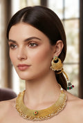 Ruby n green stone set in gold finish