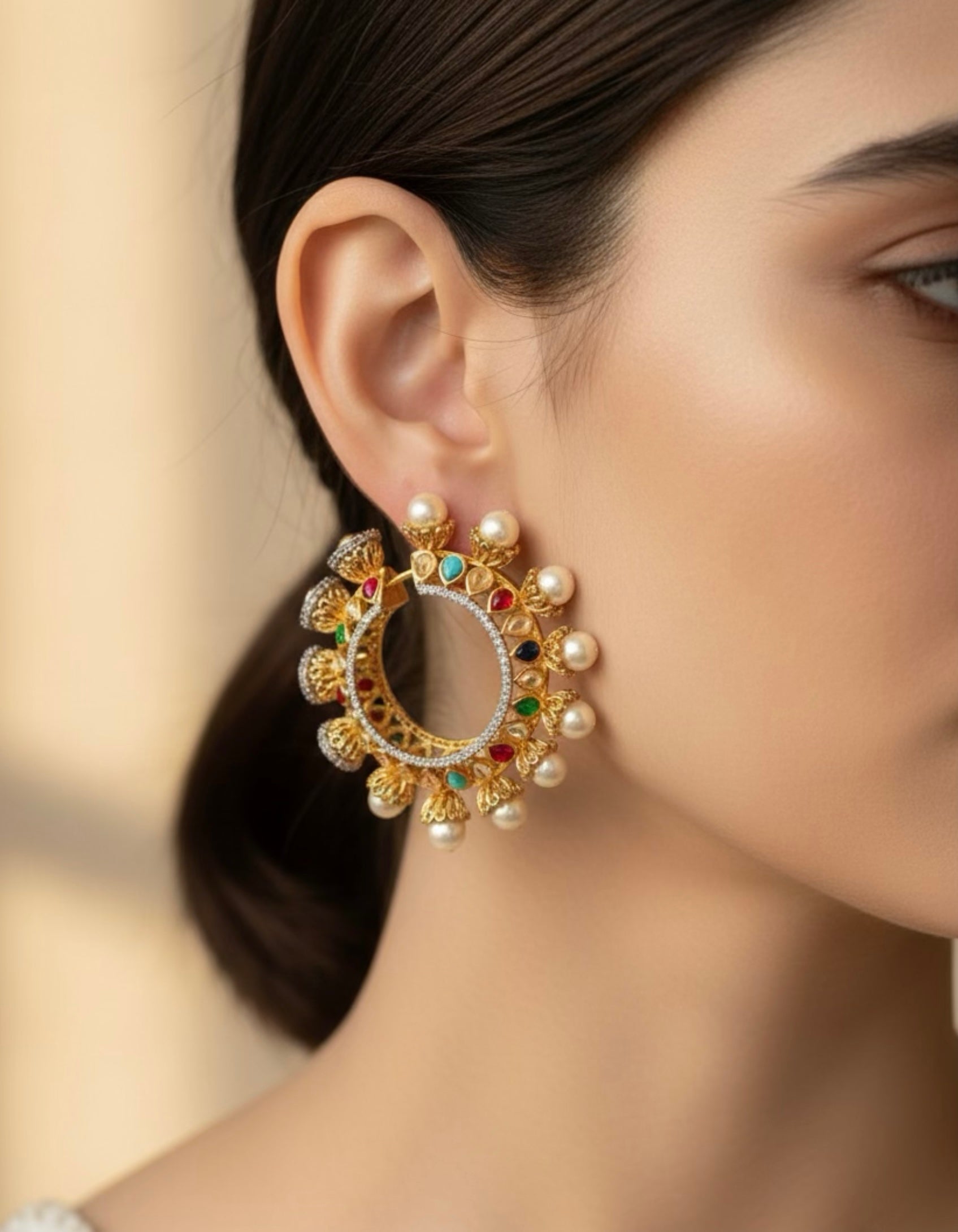 Multi -stone hoop earrings
