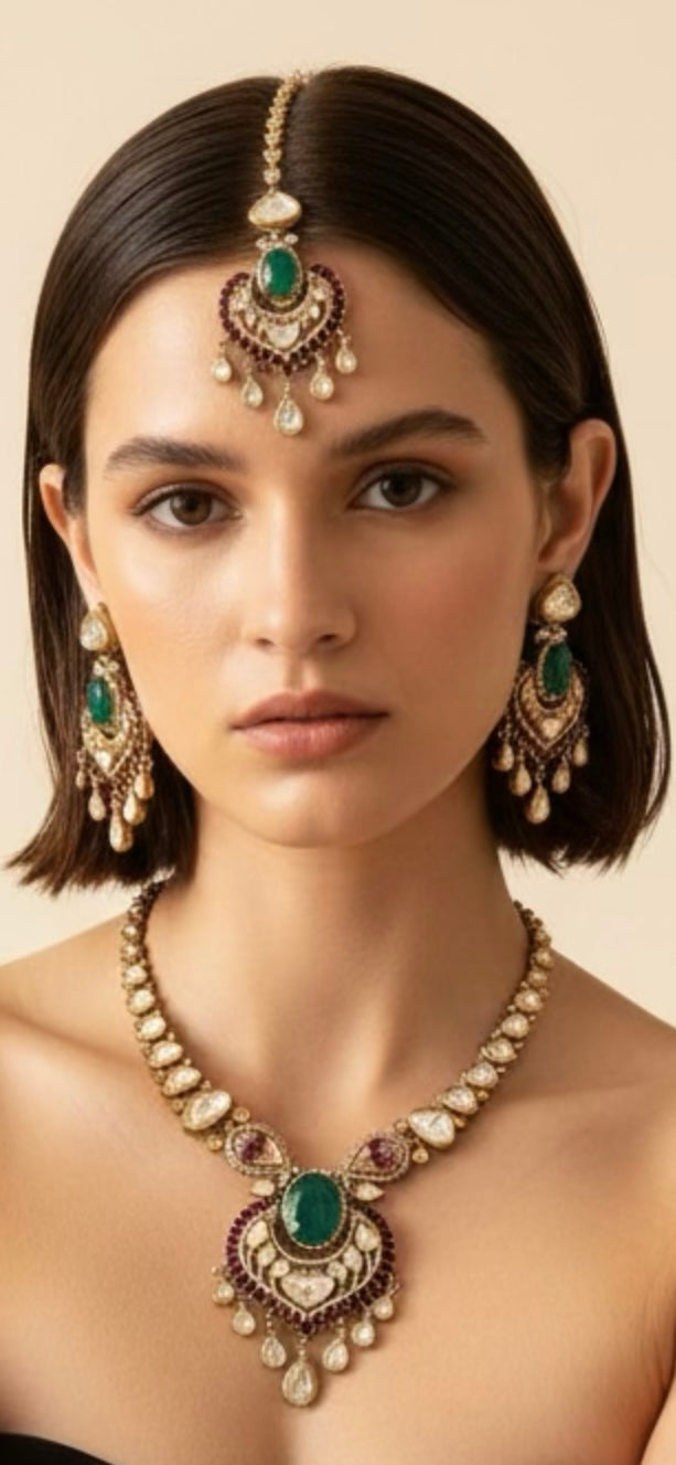 Ruby/emerald green Polki set