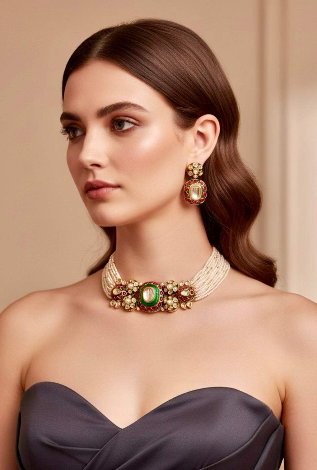 Ruby emerald meenakari set