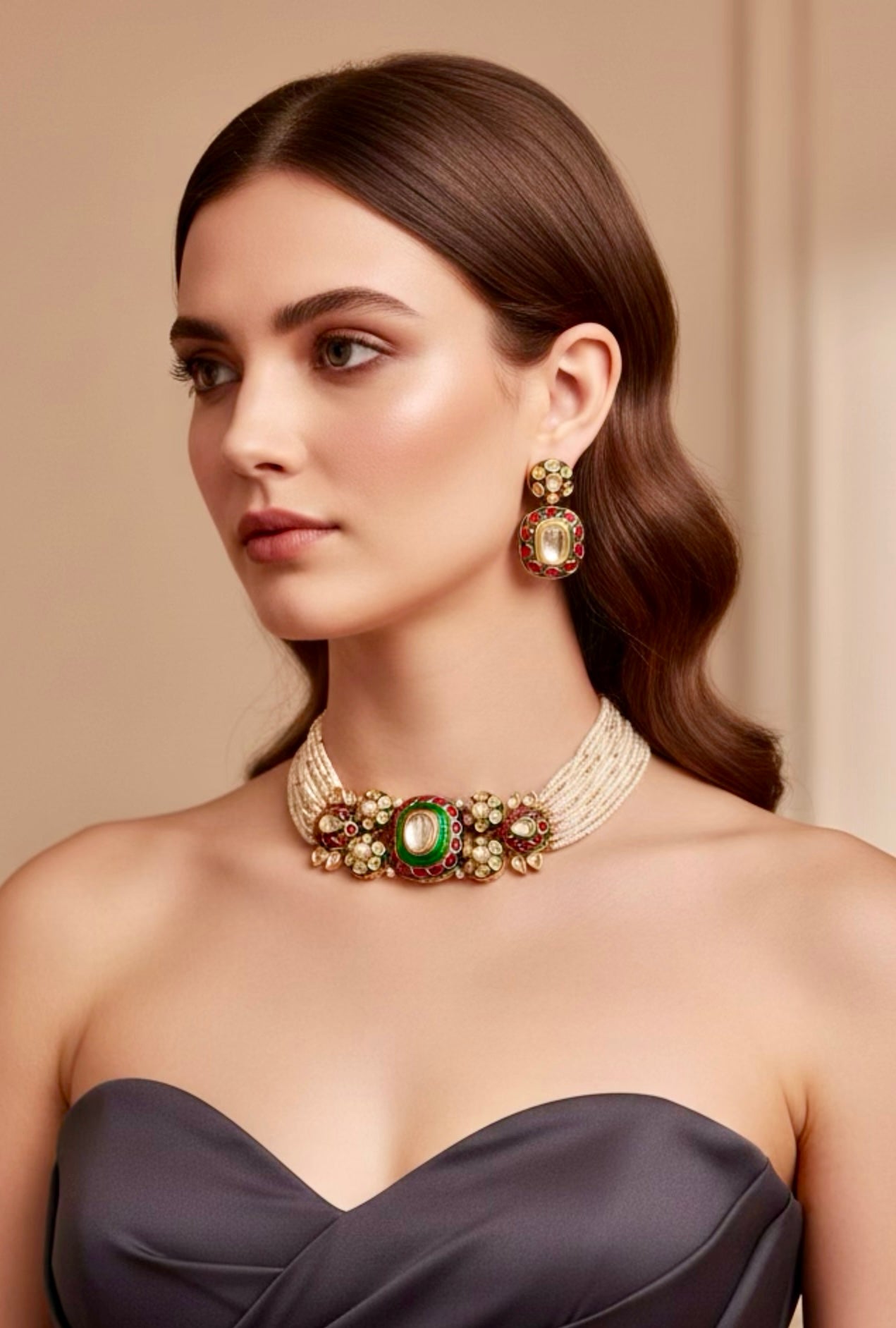 Ruby emerald meenakari set