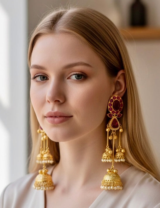 Ruby Kashmiri long earrings