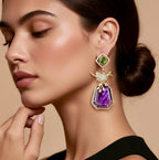 Bird motif purple n green stone earrings