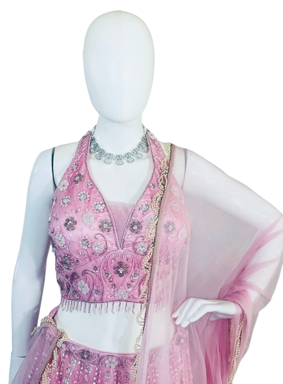 Pink net lehenga