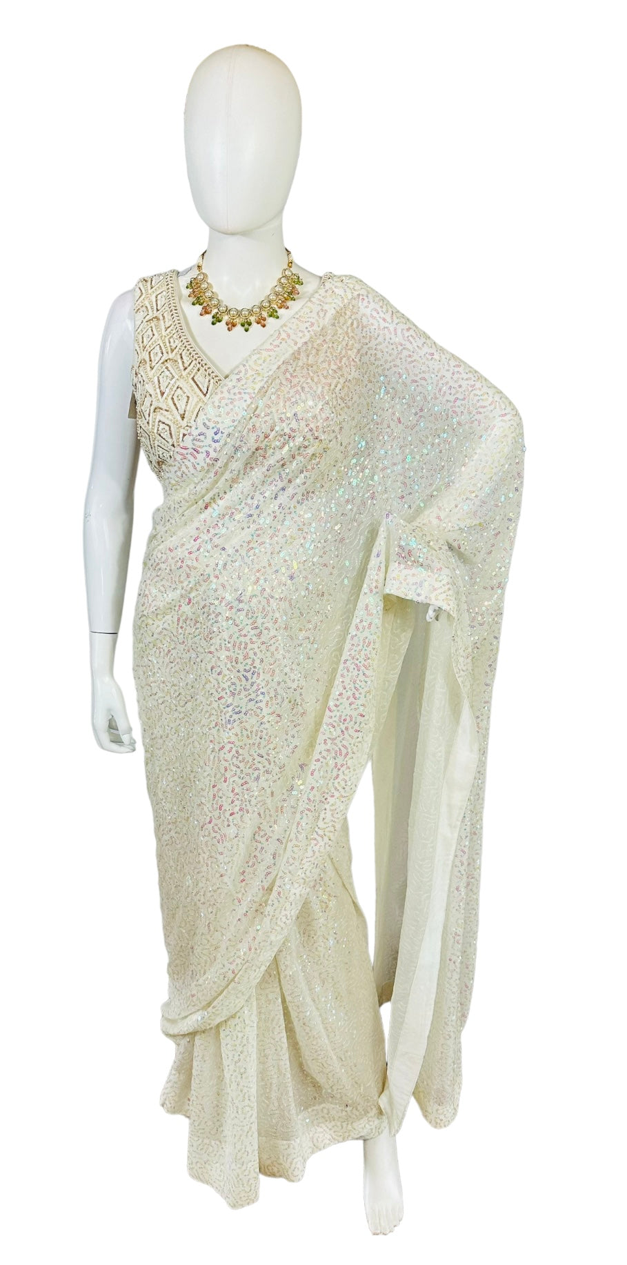 White sequins saree