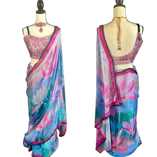 Printed satin saree