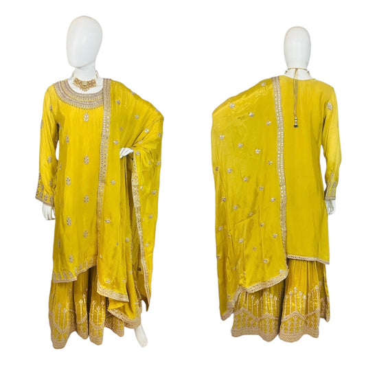 Yellow georgette garara set