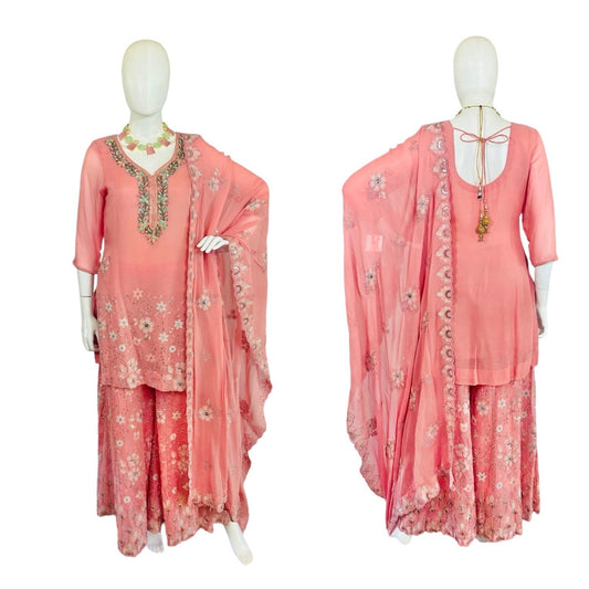 Peach georgette Sharara suit