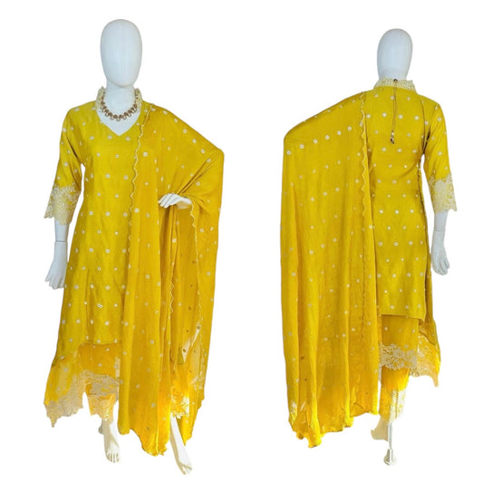 Yellow cotton silk suit