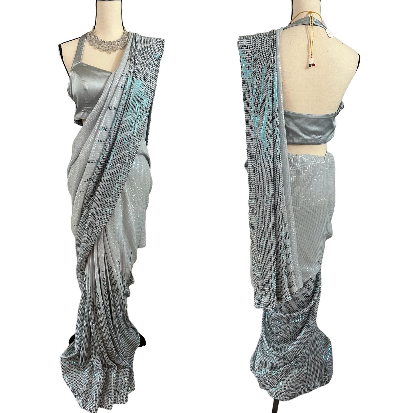 Silver grey sequins saree