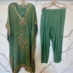 Green tissue kaftaan set