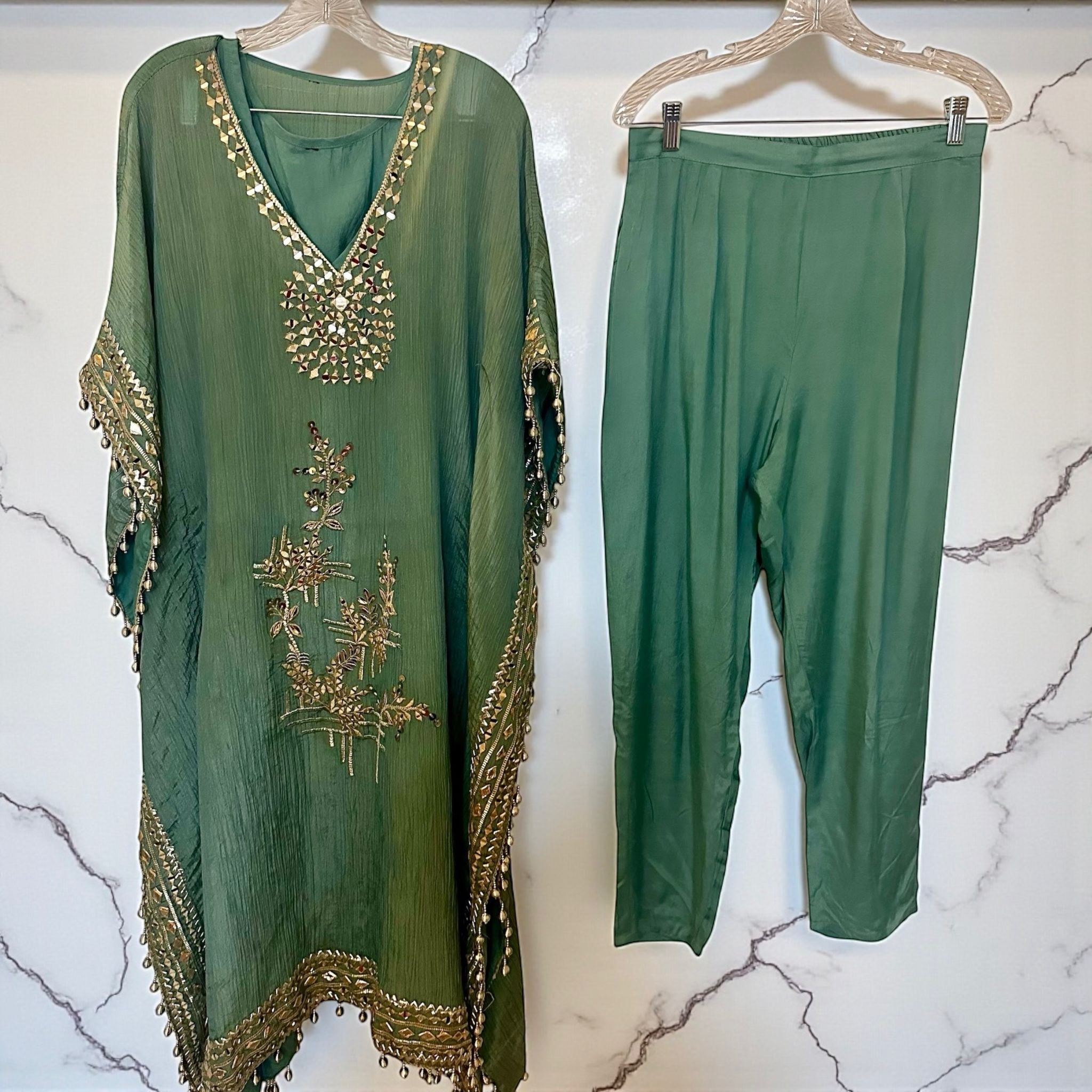 Green tissue kaftaan set