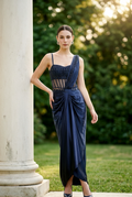 Navy blue dhoti skirt drape